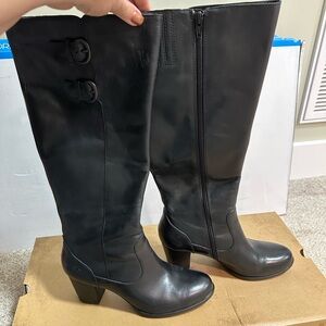 Born Mim tall black leather boots with buckle, like new, size 9M.
